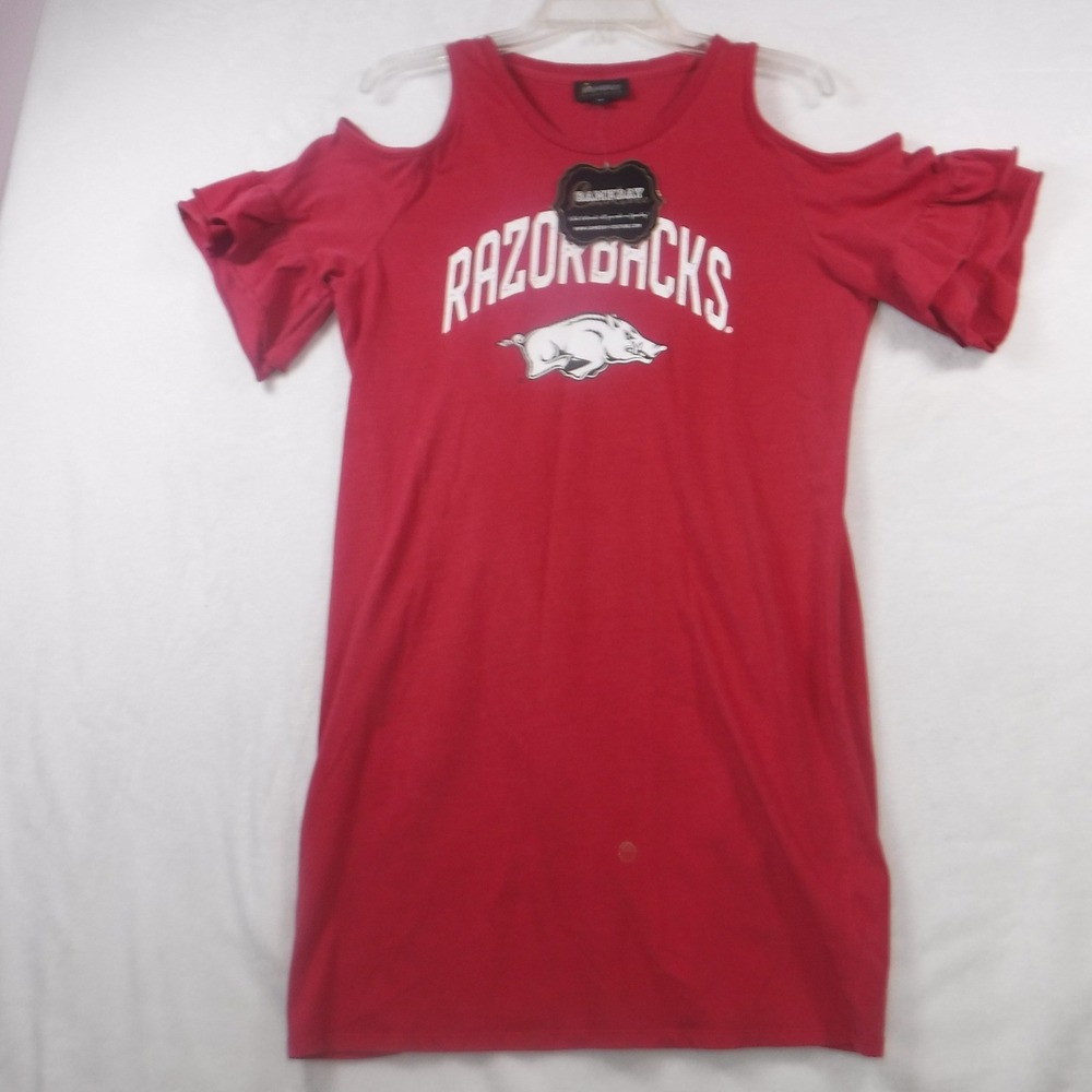 Gameday Couture Arkansas Razorbacks Cold Shoulder Ruffle Sleeve Dress Red Medium